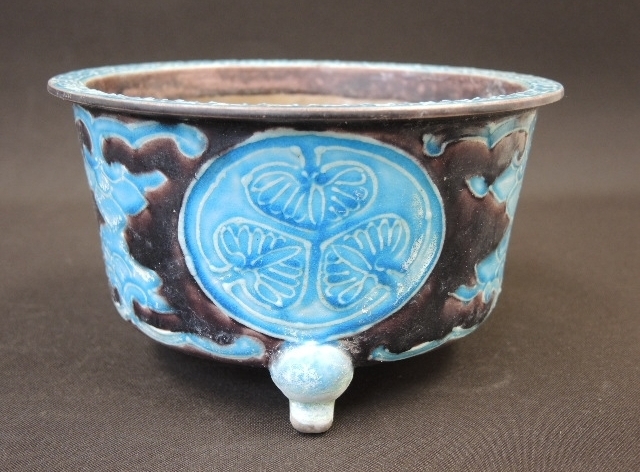 御庭焼 南紀偕楽園製 交趾 花草文 菓子鉢 共箱 V 9513 御庭焼 南紀偕