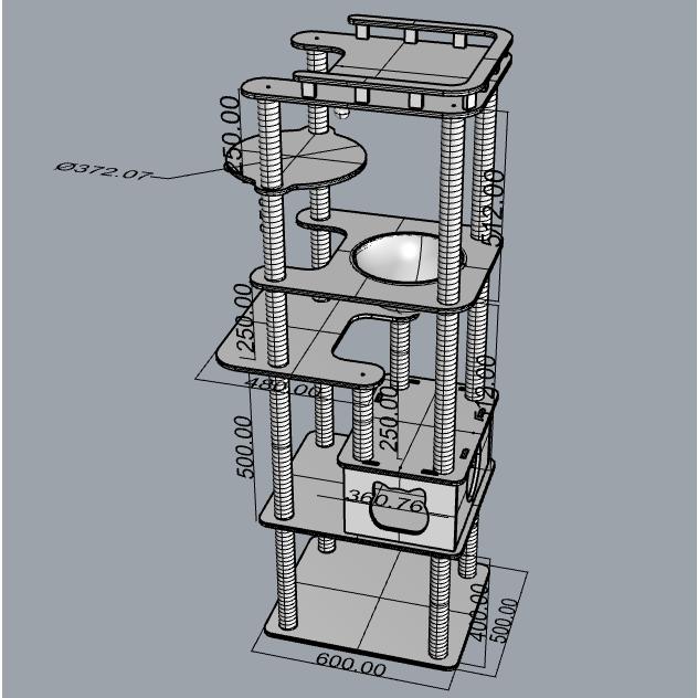 猫家族 広い展望台付き キャットタワー 木製 大型猫 高さ約170cm
