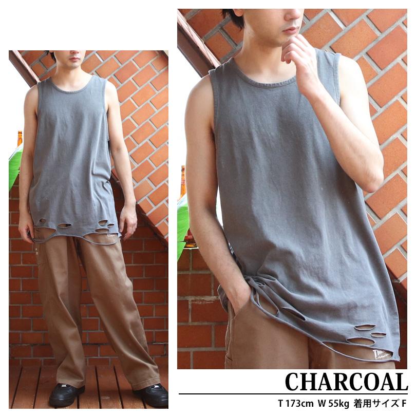 8 ダメージ加工 タンクトップ メンズ ヴィンテージ クラッシュ加工