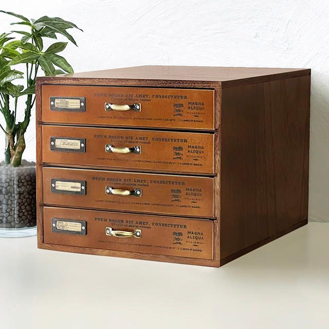 木製 卓上 A4 引き出し収納 書類ケース レターケース4段 チェスト