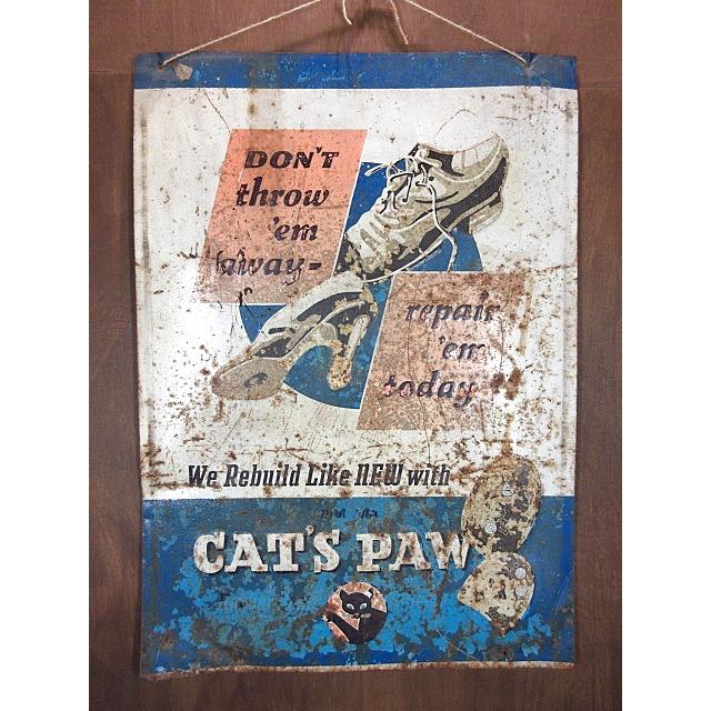 ビンテージ40's○CAT'S PAWアドバタイジングメタルサイン○201210n1