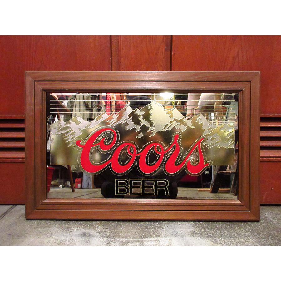 ビンテージ○Coors BEER ウッドフレームパブミラー○210427f2-sign
