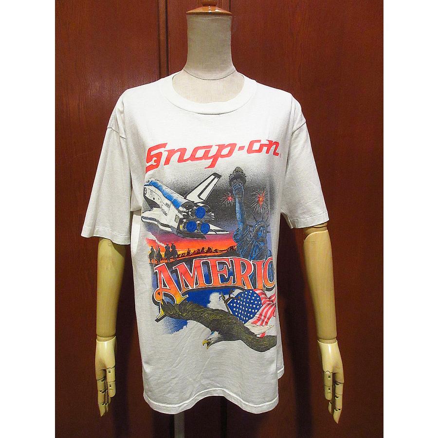 ビンテージ80's○Snap-OnプリントTシャツ白size L(42-44)○210517f4-m