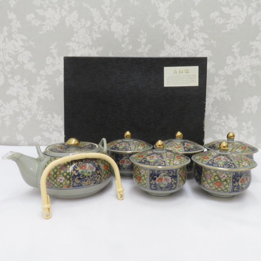 未使用 高級 有田焼 急須 器 湯呑み 四角皿 小皿 手書き 金 梅 セット