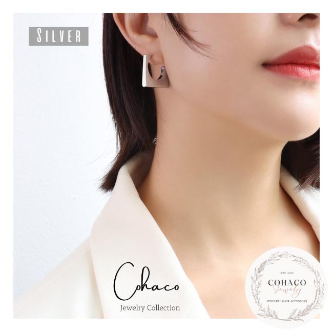 スクエアピアス 18K 純チタン製 ゴールド シルバー アンティーク