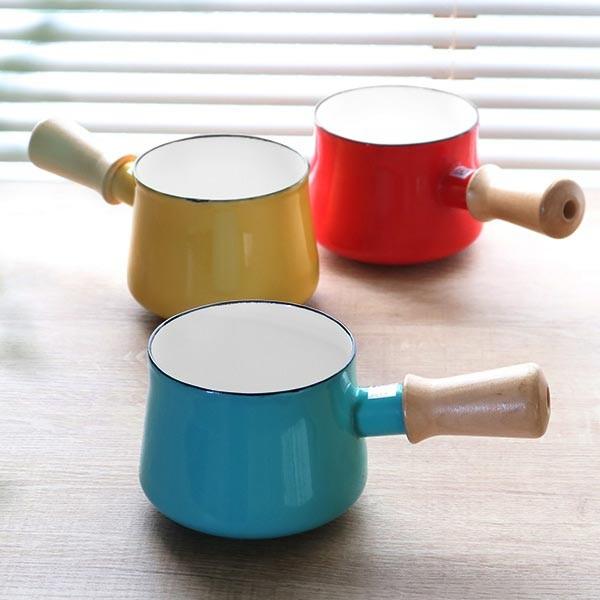 フランスアンティーク ホーロー ミルクパン ソースパン 片手鍋 蓋付 3