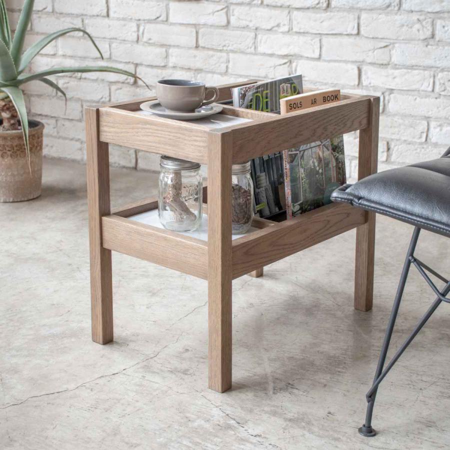 割引 マガジンラック付き サイドテーブル アンティーク 木製 ダーク