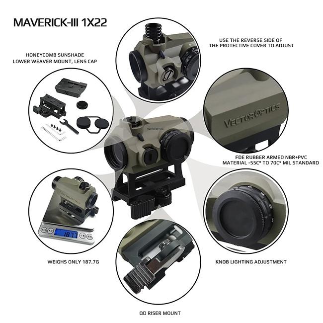 VECTOR OPTICS】ドットサイト MAVERICK Gen3 1x22 MIL ブラック 3M