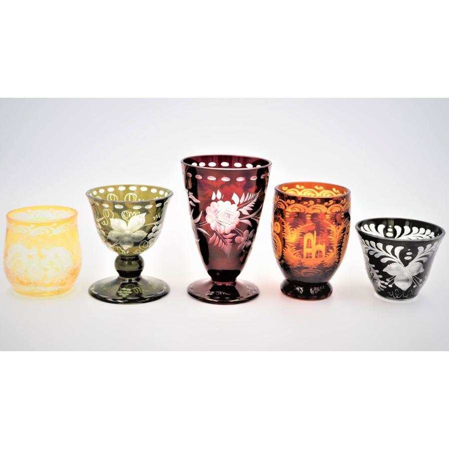 ボヘミアンガラスのカットガラス装飾グラス5個セット ボヘミアンガラス