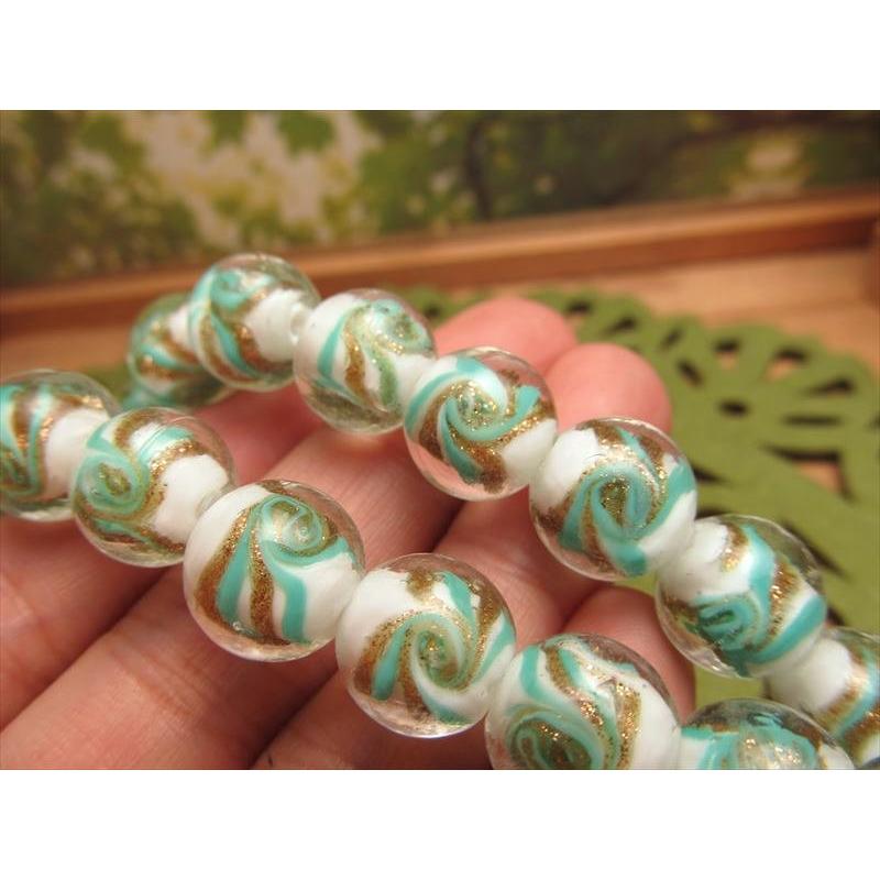 アフリカとんぼ玉 ヴィンテージ レインボーリボン 一連(12個