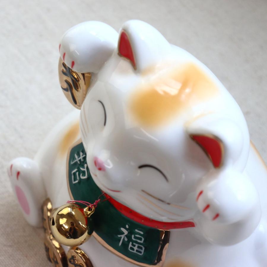 金運招き 白猫貯金箱 置物 鈴付き 置き物 おしゃれ かわいい 開店祝い