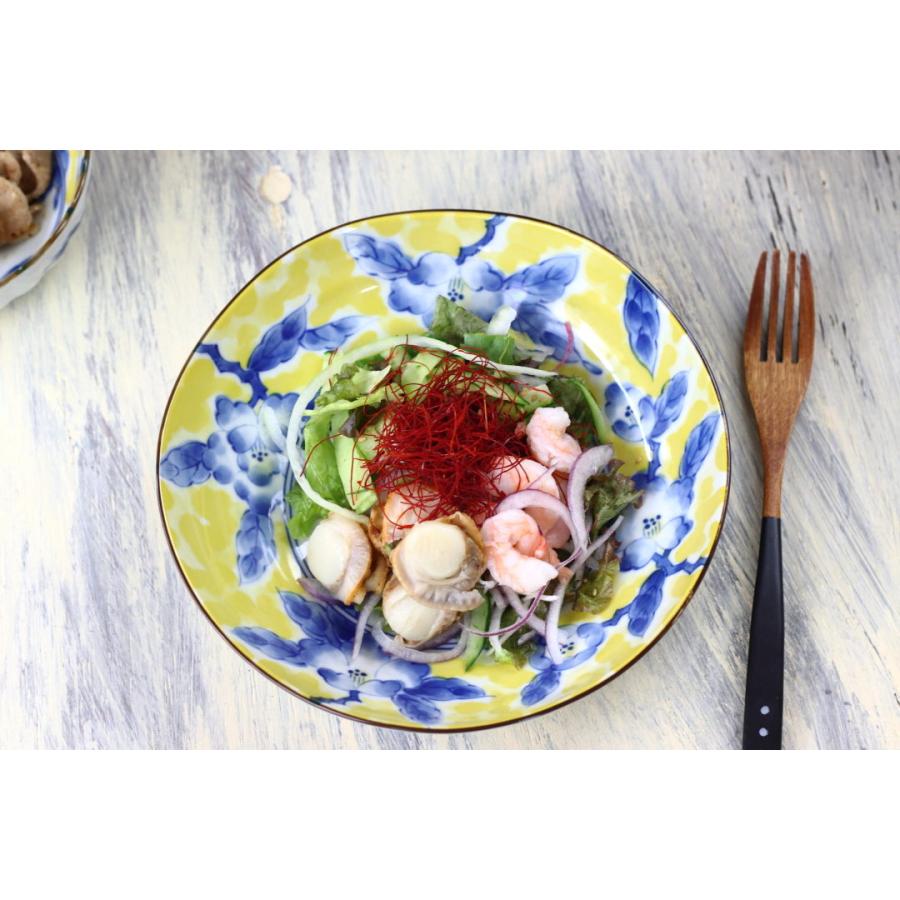 黄彩花紋 深鉢 21cm 日本製 美濃焼 六平68深皿 大皿 中皿 和皿 深皿