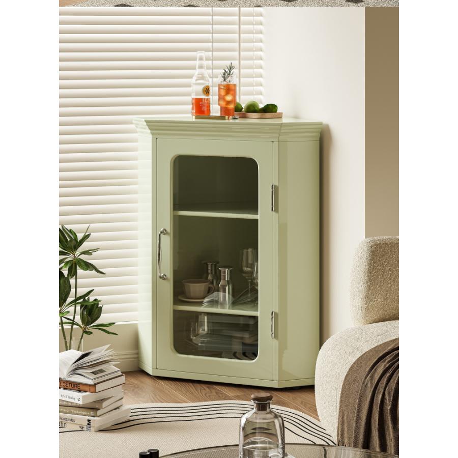 CAGUUU 三角形コーナーキャビネット ガラス扉付き コーナー収納棚 木製