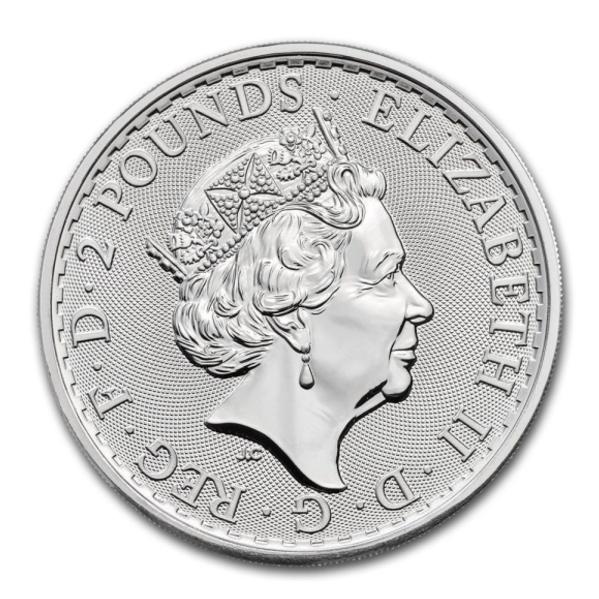 ブリタニア女神とエリザベス2世女王の2ポンド 大きめの銀貨 2003年