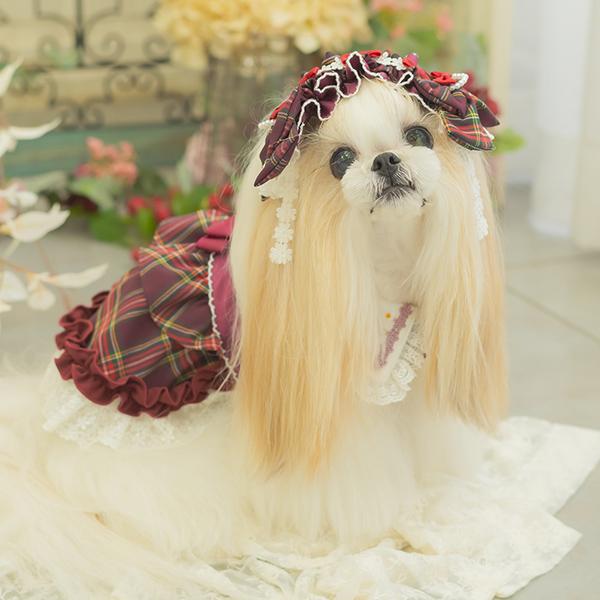 CanNana 犬 ヘッドドレス アクセサリー リボン アクセ 秋冬 タータン