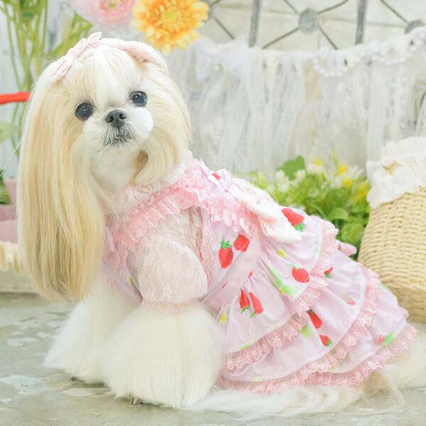 CanNana 犬 服 犬の服 春夏 あまいイチゴのCOOLキャミワンピース