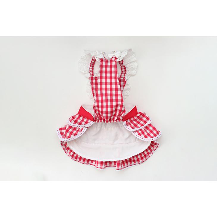 CanNana 犬 服 犬服 春夏 ギンガムチェック エプロンワンピース ハート