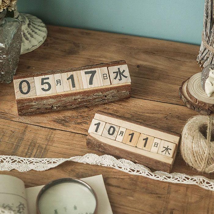 日めくり カレンダー 木製 万年カレンダー 卓上 アンティーク風 職人