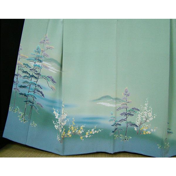 訪問着 友禅染作家「峰山」落款入り 山並みに咲く花々 正絹 8054