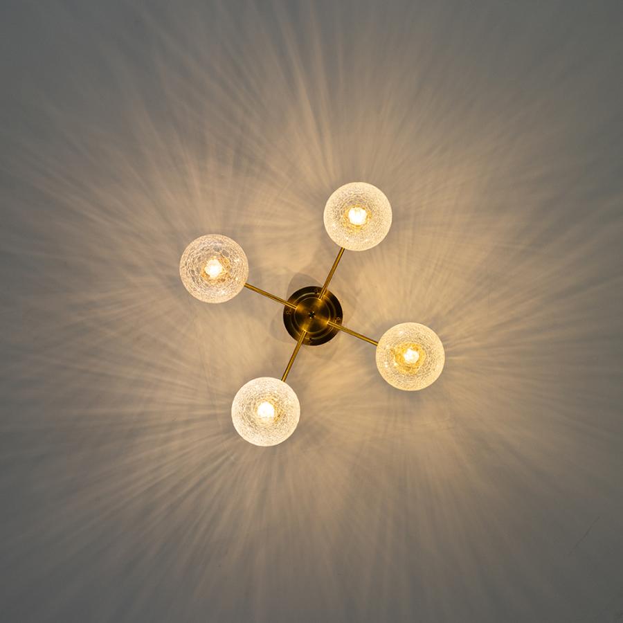 シーリングライト おしゃれ 4灯 LED 北欧 真鍮 ガラス クラック