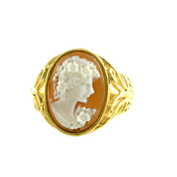 リング K18 カメオ 指輪 18金 イエローゴールド シェルカメオ
