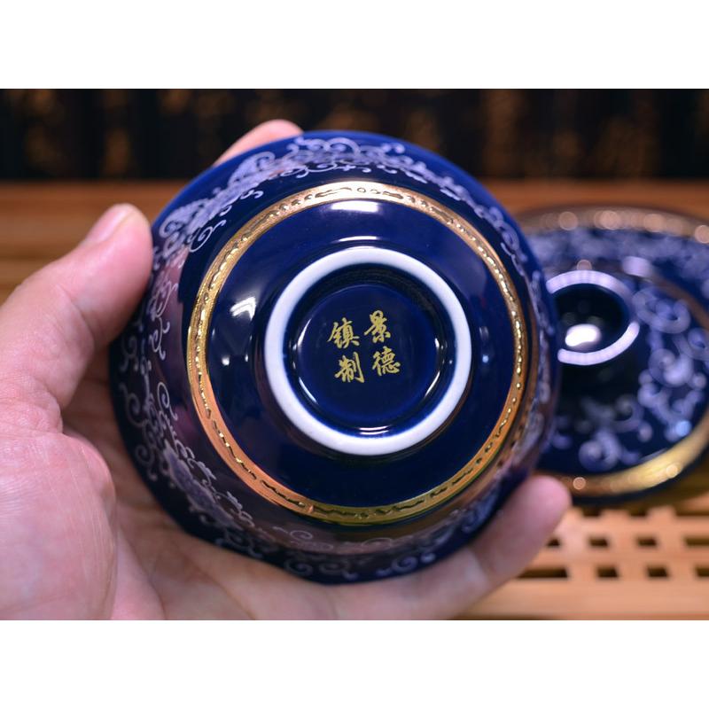 蓋碗（蓋付き湯のみ）描金琺瑯彩 霽藍 : 中国貿易公司ctcオンライン