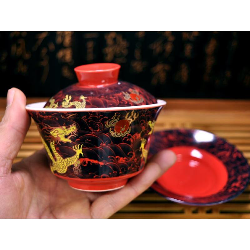 蓋碗（蓋付き湯のみ）紅海波金龍 : 中国貿易公司ctcオンラインショップ