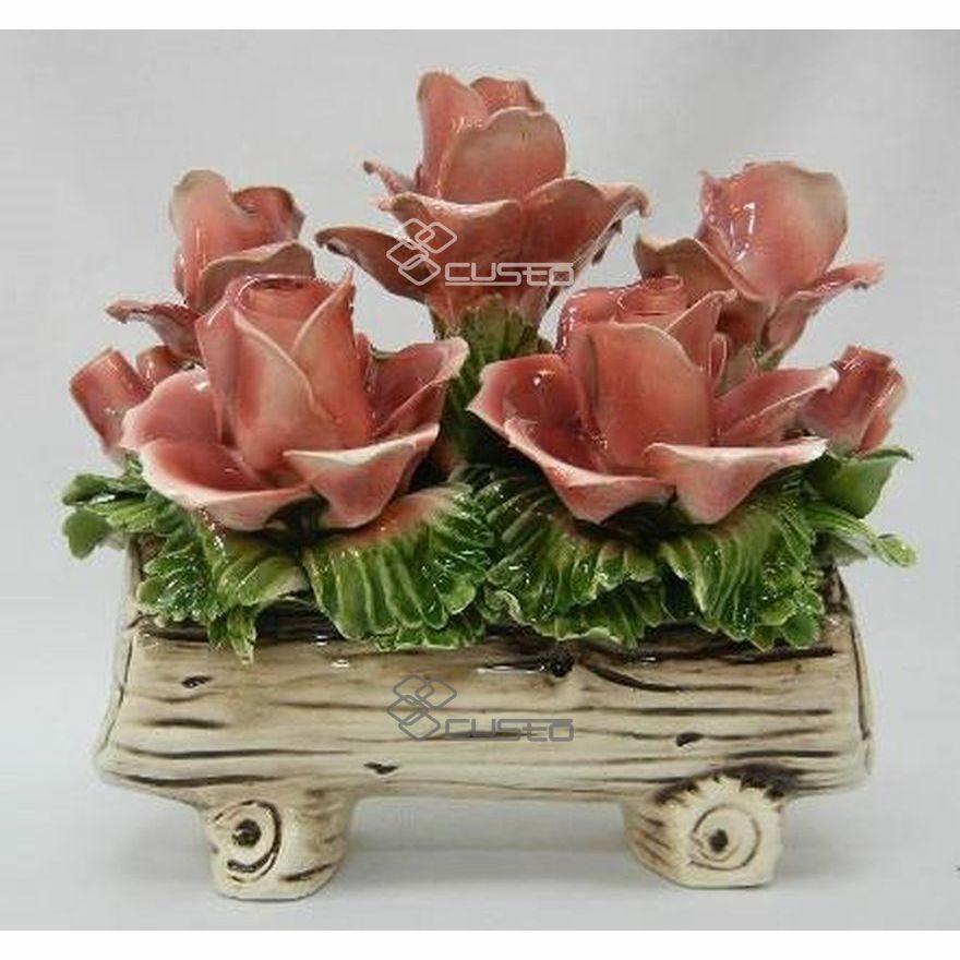 陶器製バラ装飾ピッチャー 高さ約30cmメイドインイタリア 陶器 陶花