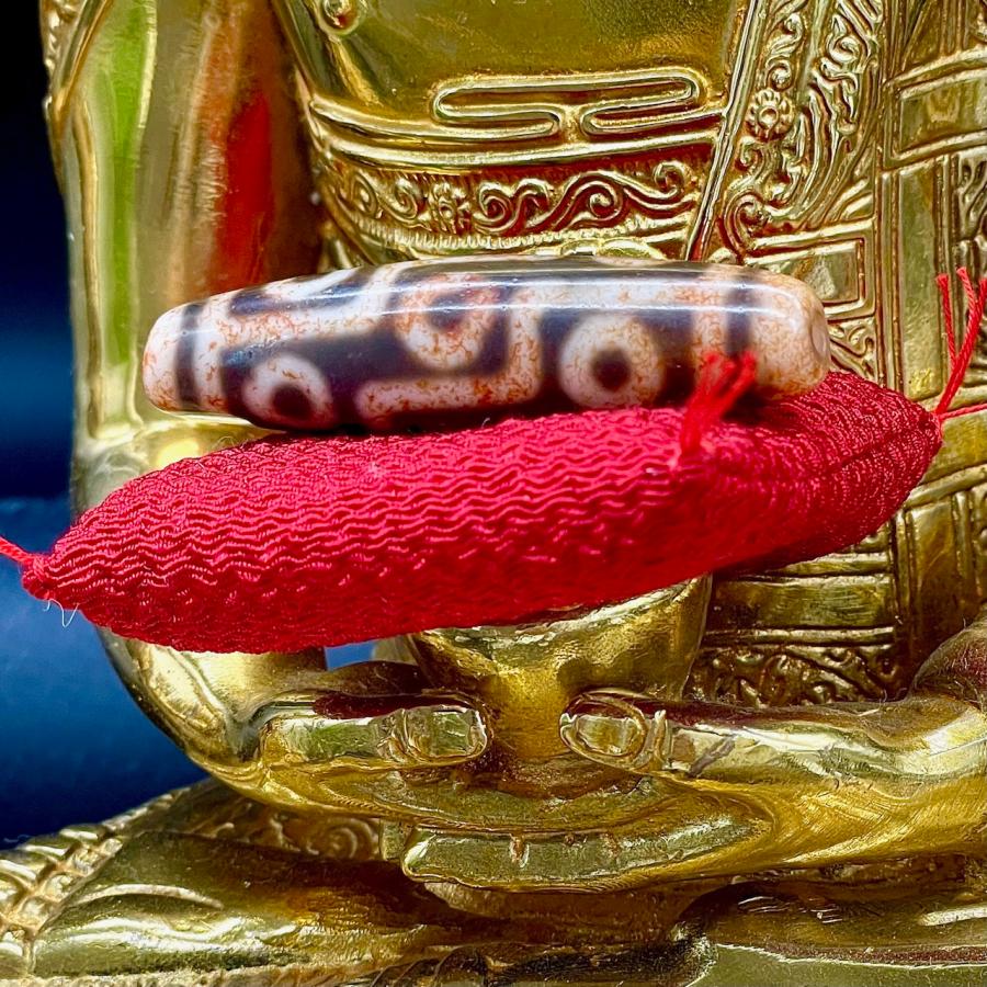 九眼天珠 本物 S730 朱砂 ジービーズ 西蔵天珠 年代物 53.1mm : クロコ