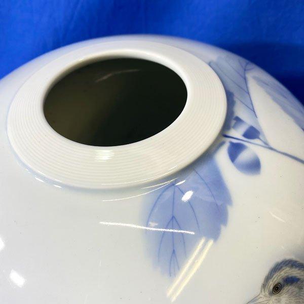 宮内庁御用達 深川製磁 有田焼 花瓶 官窯染付 鳥 木の実 藍絵 特大 花