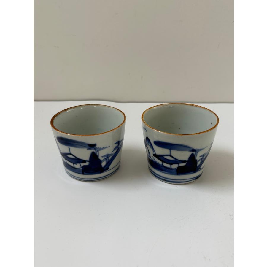 蕎麦猪口【骨董品】山水文染付 2コセット : アンティークフォンデュ