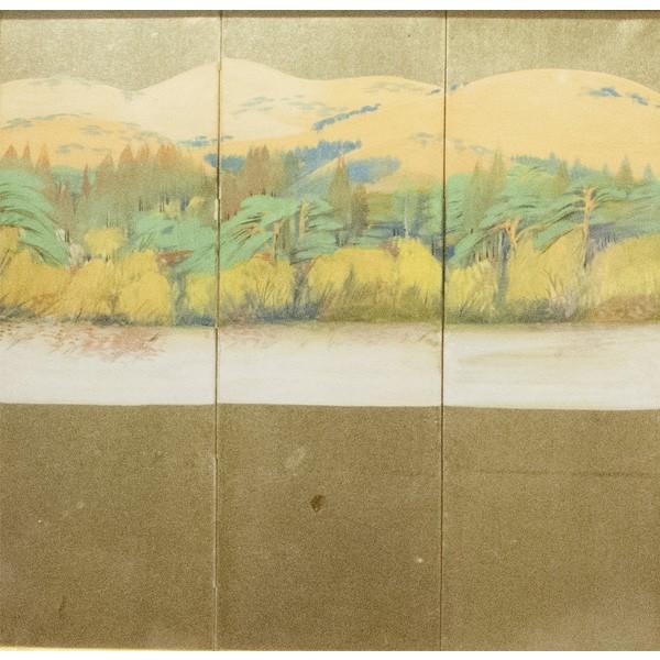 森田沙伊 日本画 横額 タトウ付 絵画 額装