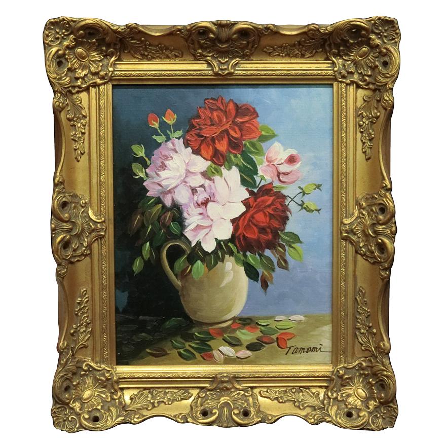 時代物 肉筆油彩画 薔薇 vintage 直筆サインあり 時代物 肉筆油彩画