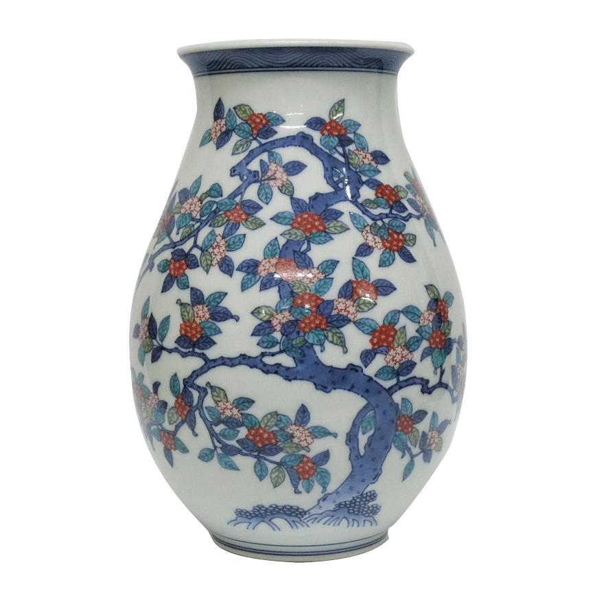 ☆ 12代今泉今右衛門 錦唐花模様花瓶 存在感ある一品です☆y252 ☆ 12