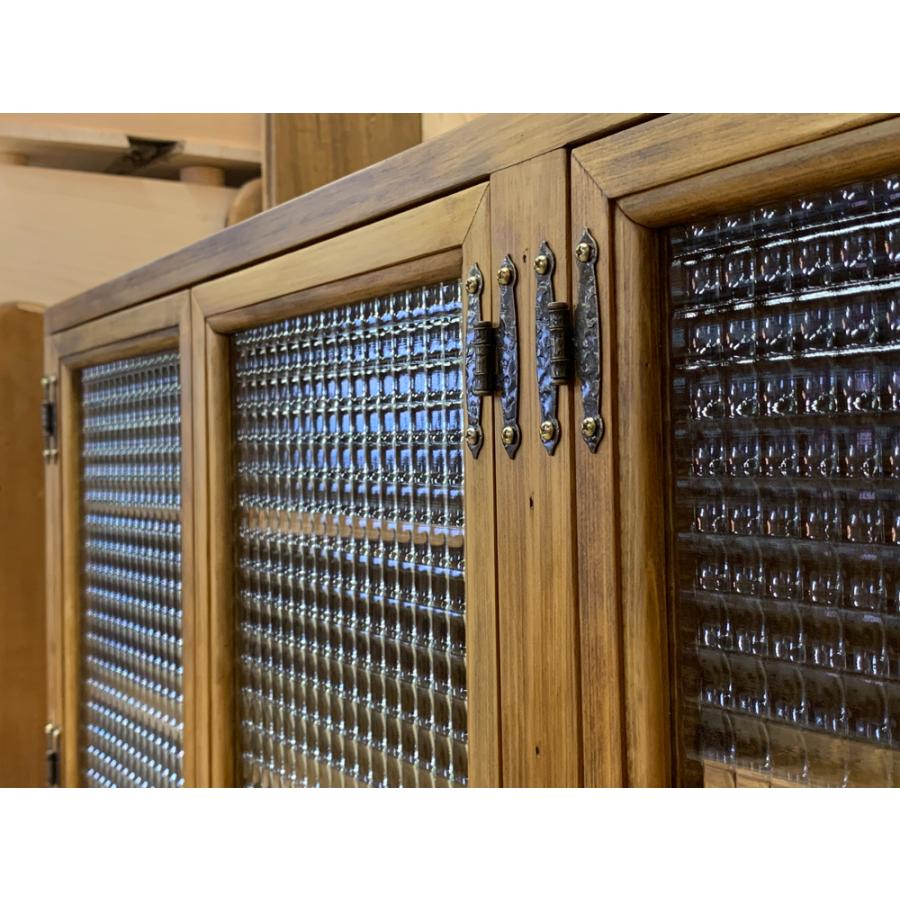 吊り戸棚 キャビネット 吊戸棚 チェッカーガラス アンティークブラウン