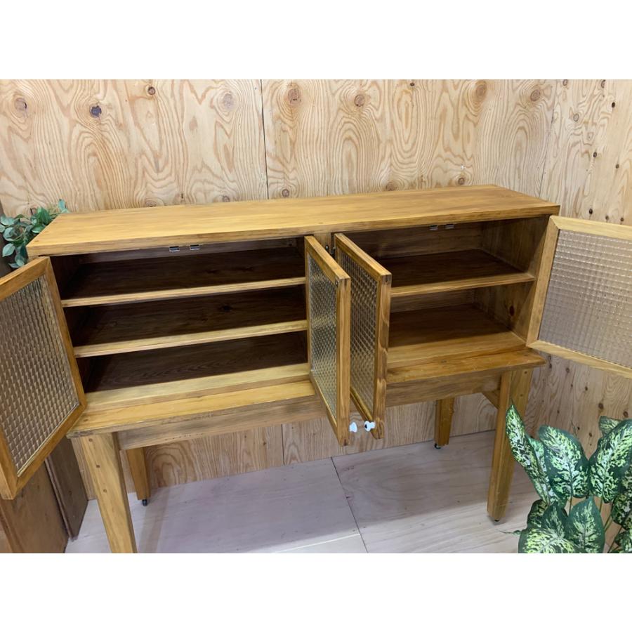 吊り戸棚 キャビネット 吊戸棚 チェッカーガラス アンティークブラウン