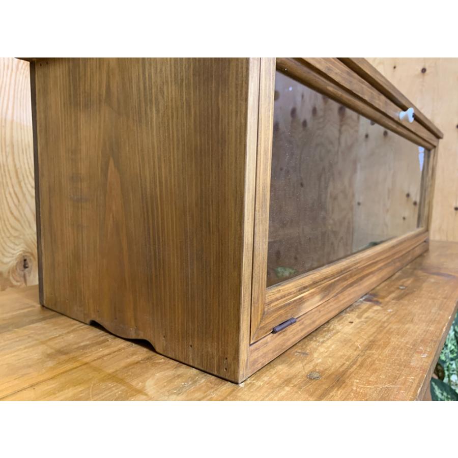 キャビネット 上から開く扉 80x27x26cm アンティークブラウン 横型