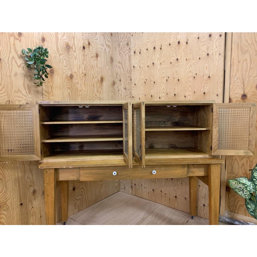 吊戸棚 キャビネット チェッカーガラス アンティークブラウン 120×30