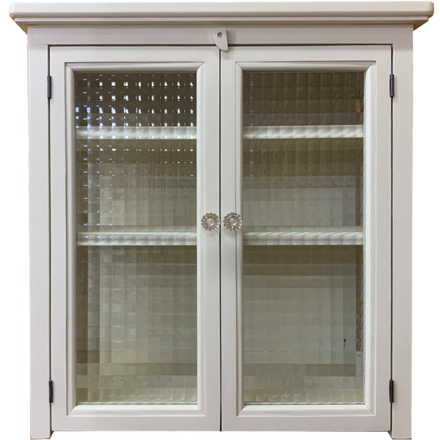 照明付き アンティーク調ガラスキャビネット 鍵付き ガラス