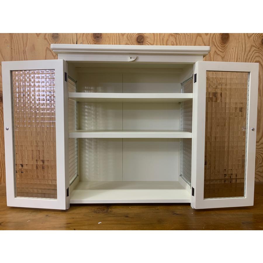 キャビネット チェッカーガラス 側面ガラス アンティークホワイト 48.5