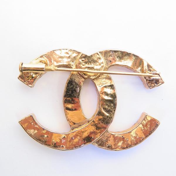 CHANEL / ターンロックラインストーンブローチ/ラインストーン/GLD