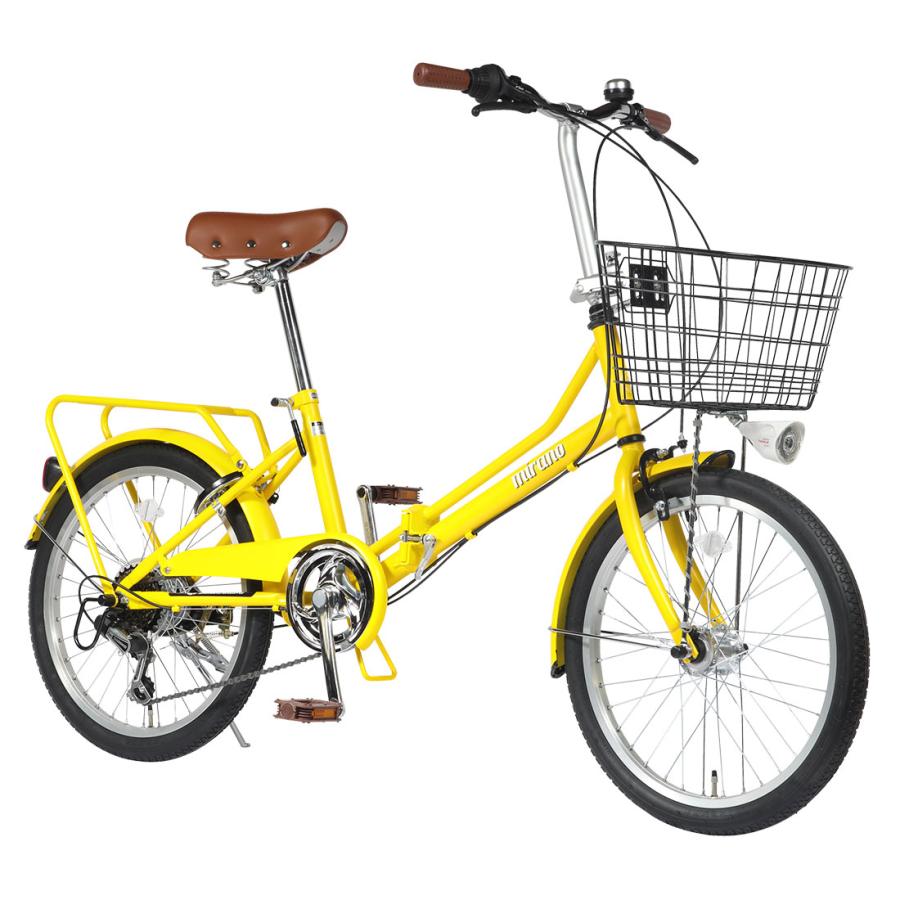 パンクしない 20型オールインワン折り畳み自転車 マットイエロー 6段