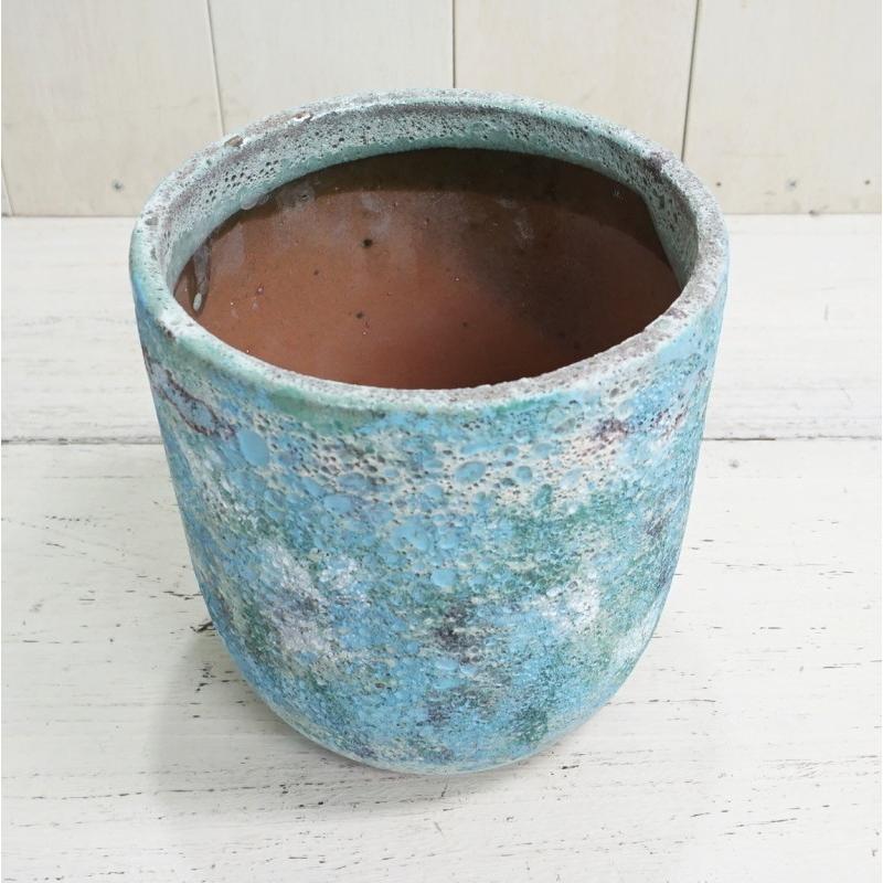 植木鉢 おしゃれ アンティーク 陶器鉢 IS101M 18cm 6号 ブルー 底穴