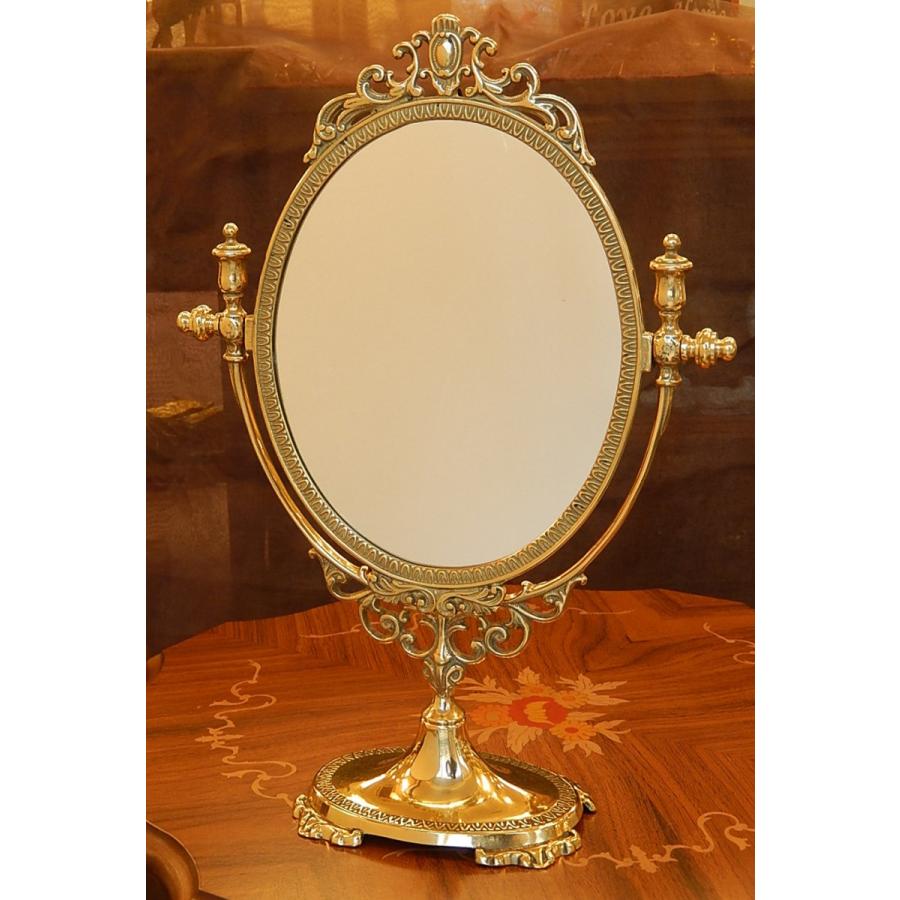 卓上ミラー スタンド 卓上 鏡 ミラー オーバル 真鍮 ブラス イタリア製