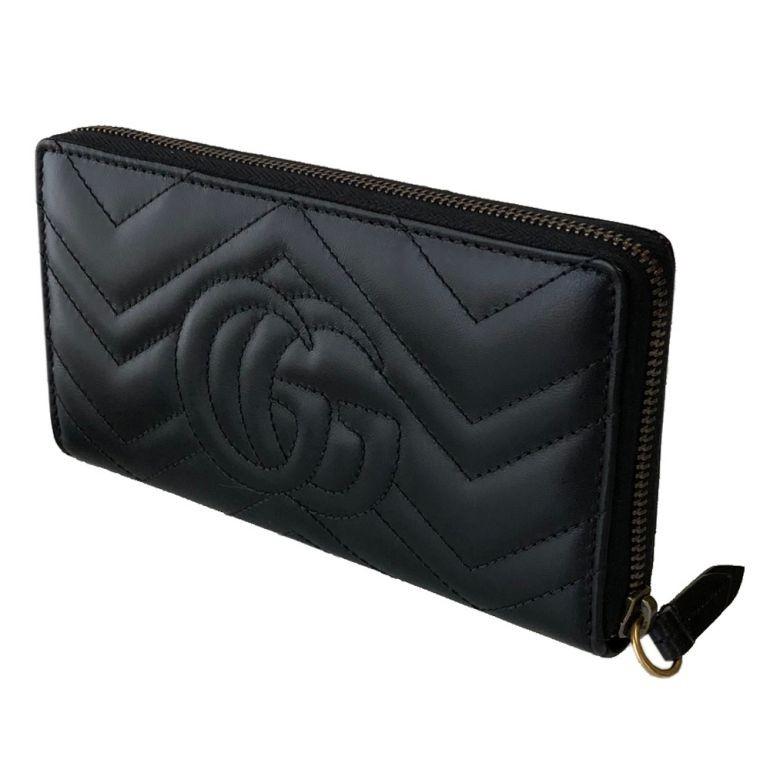 GUCCI（グッチ） 長財布 ラウンドファスナー GGマーモント ブラック