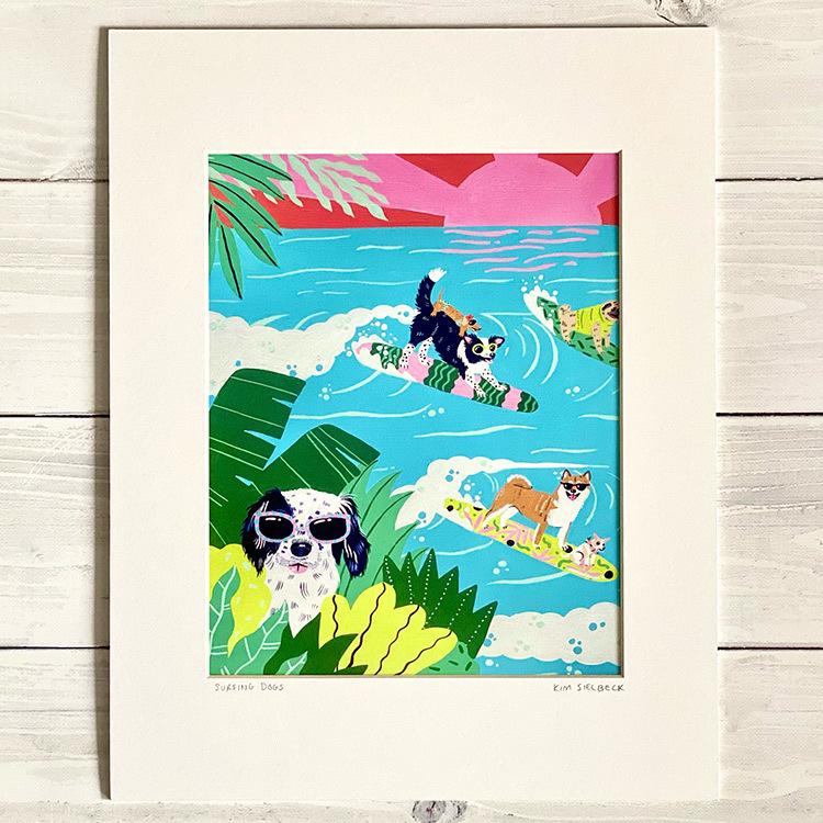 ハワイ アート 絵画 Kim Sielbeck キム シエルベック （Surfing Dogs