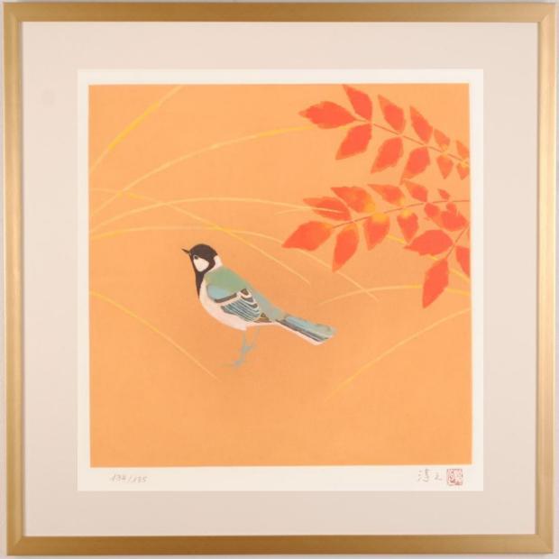 上村淳之 四十雀 鳥 絵画 和風 銅版画 インテリア プレゼント