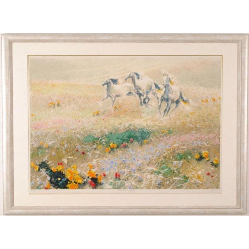 馬の油彩画 金色フレーム付き 馬の油彩画 金色フレーム付き