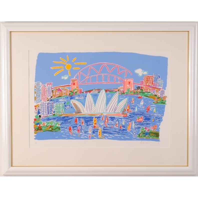 シドニー風景画 約124x102cm 金色フレーム