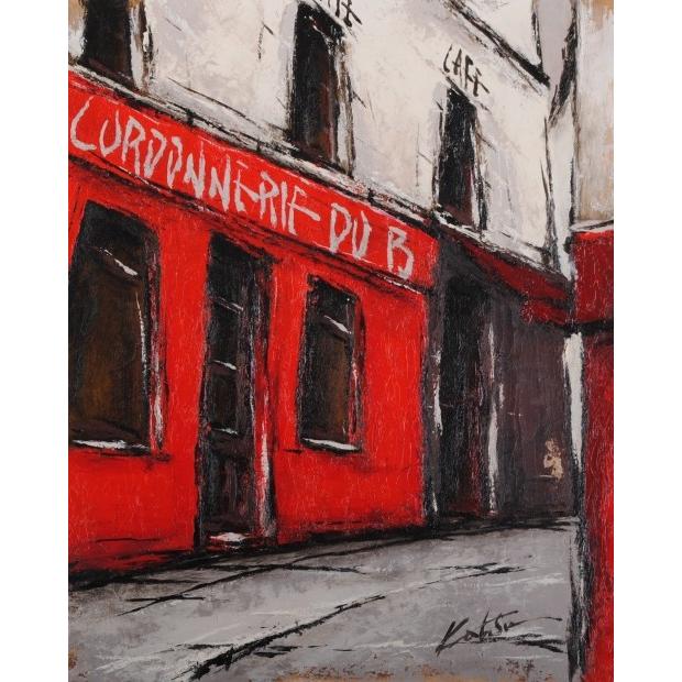 パリ 風景画 絵画 フランス 油絵 油彩画 中野克彦 「赤いカフェ」 額